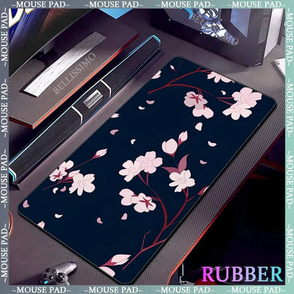 Black rubber mouse pad with white flower computer keyboard mouse pads office computer accessories pad game non-slip desk mat