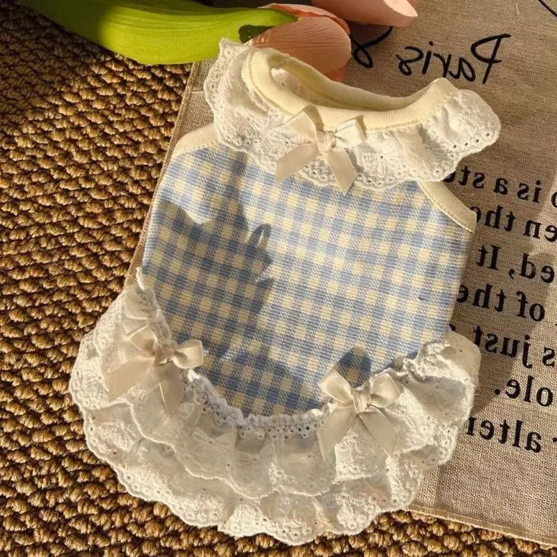 Pet Spring/summer New Cat And Dog Clothes Breathable Comfortable Cute Princess Style Bow Lace Skirt For Small Dogs Teddy Bears