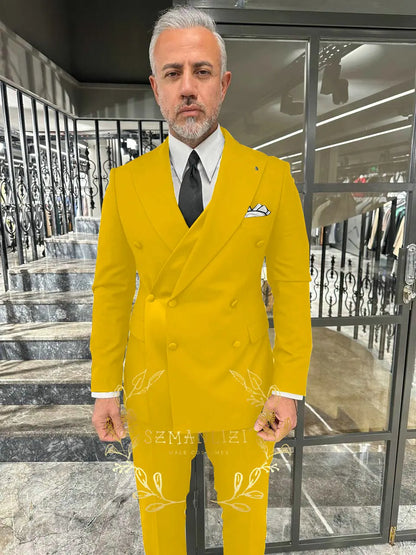 Black Men's Suit 2 Piece Double Breasted Jacket Pants Formal Wedding Groom Tuxedo Peaked Lapel Blazer Customized Men's Suit