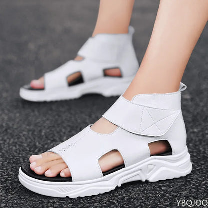 Black Sandals For Men High-Top Platform 2022 Summer Shoes Designer Fashion Breathable Casual Leather Soft Beach Slippers