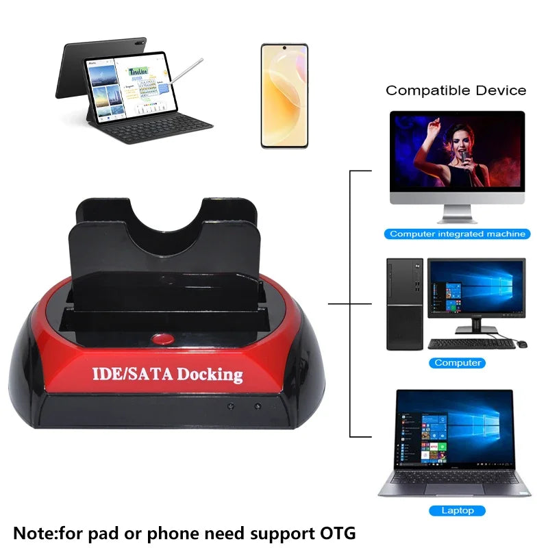 Hannord All in 1 HDD Docking Multifunc 2.5/3.5'' SATA Multi-Function HDD Docking Station IDE&SATA Hard Disk Base USB HUB Reader