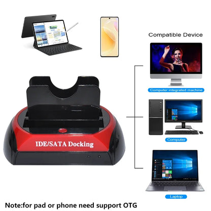Hannord All in 1 HDD Docking Multifunc 2.5/3.5'' SATA Multi-Function HDD Docking Station IDE&SATA Hard Disk Base USB HUB Reader