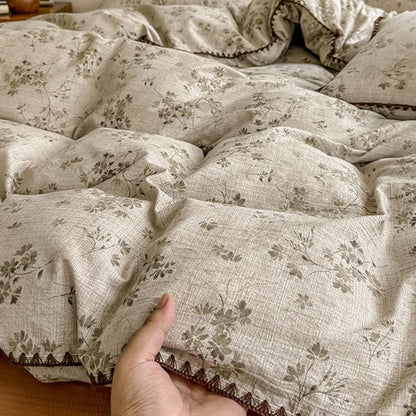 Skin-Friendly Double-Layer Yarn Bedding Set New Country Floral Soft Comforter Sets 100% Cotton Fitted Sheet Kit with Quilt Cover