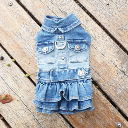 Winter Dog Clothes Denim Jeans Dress Doggie Puppy Chihuahua Pomeranian Shih Tzu Maltese Small Dog Costume Pet Clothing Apparel