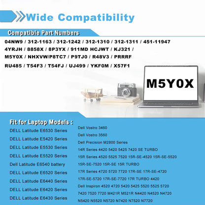 DXT New Laptop Battery M5Y0X For Dell Latitude E6420 E6520 E6530 E5420 E5520 E5430 E5530 Inspiron 17r-7720 17r-se-7720 17r-5720