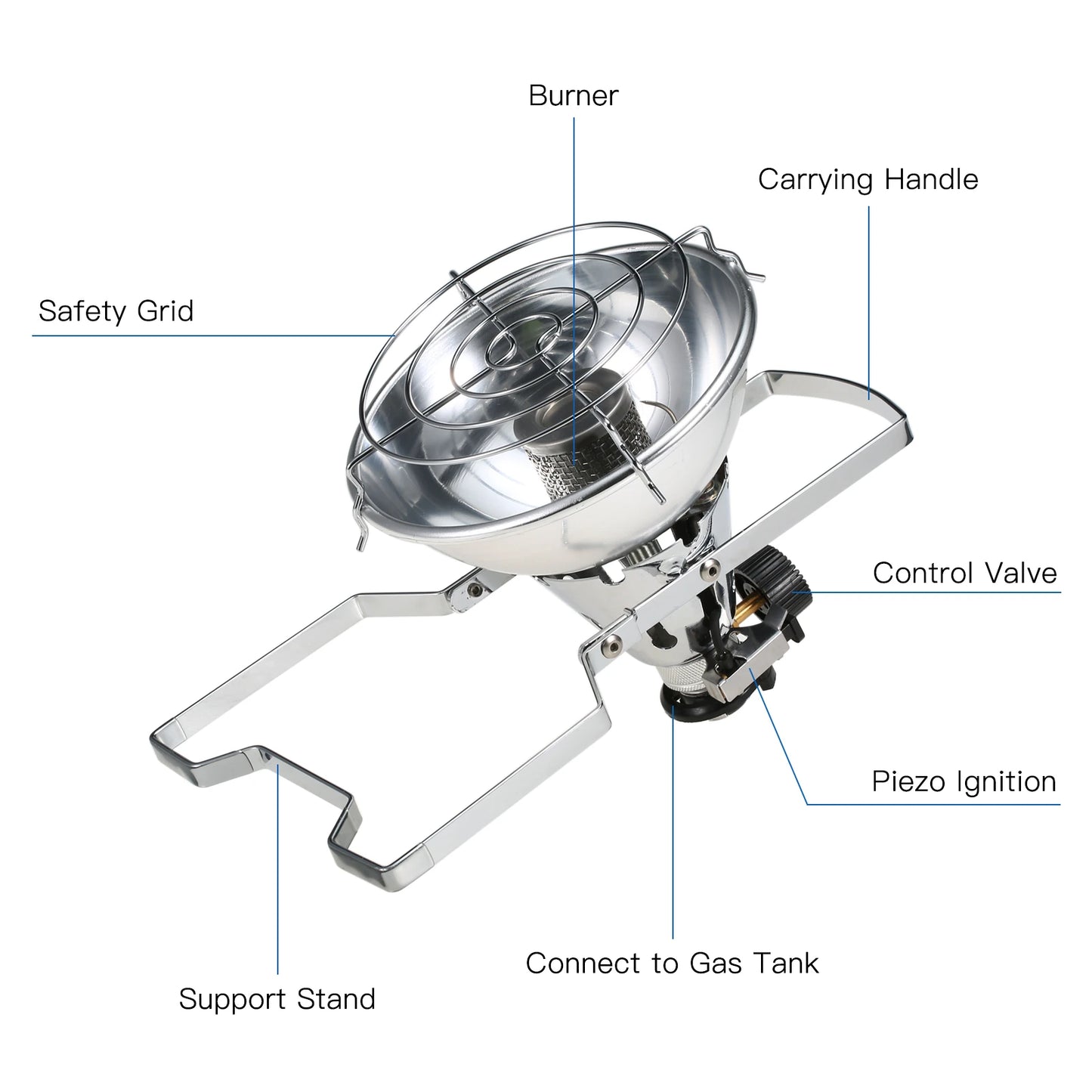 1000W Outdoor Portable Gas Heater with Piezo Ignition Camping Gas Stove Long Life Gas Warmer for Camping And Outdoor Use