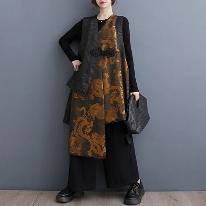 Faionable Heavy-Du Svel Vest Autumn Wear New Sle Large Size Commute Sle Plant Floral Patterned Mid-Length Jaet