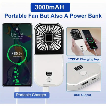 Portable handheld mini fan, personal fan with phone holder, type-C supports phone charging, multi-functional fan, stepless speed