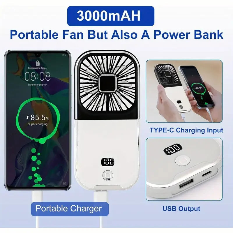 Portable handheld mini fan, personal fan with phone holder, type-C supports phone charging, multi-functional fan, stepless speed