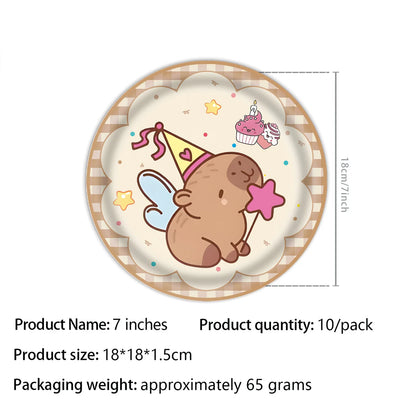 Cute Capybara Birthday Decorations Balloons Backdrop Tablecloth Stickers Cups Plates for Baby Shower Kids Event Party Supplies