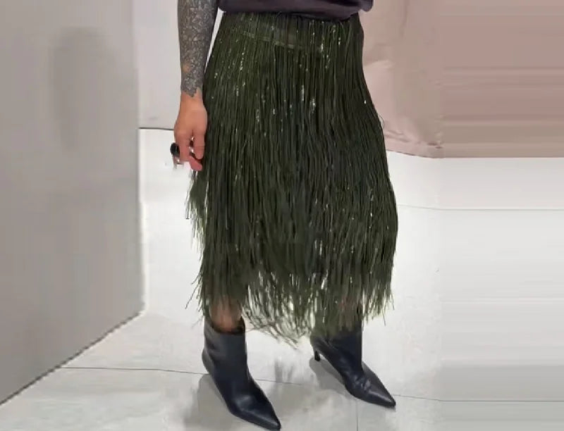 Women's Young Versatile Sparkling Tassel Skirt Fashion Design Casual Evening Party Gown 2025 New Elegant Straight Tube Vistidos