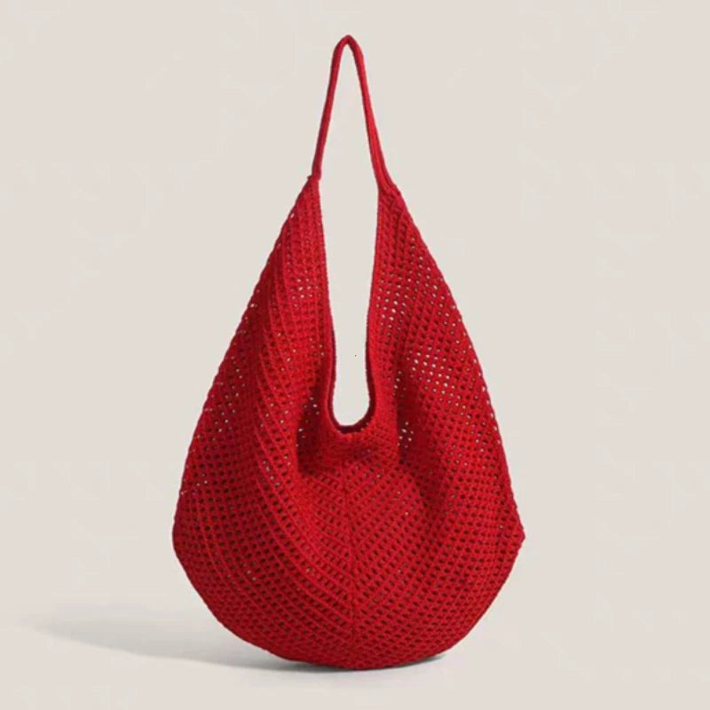 Fashion Women's Hollow Woven Shoulder Bags Large Capacity Knitting Underarm Bag Solid Crochet Tote Handbag Summer Mesh Beach Bag