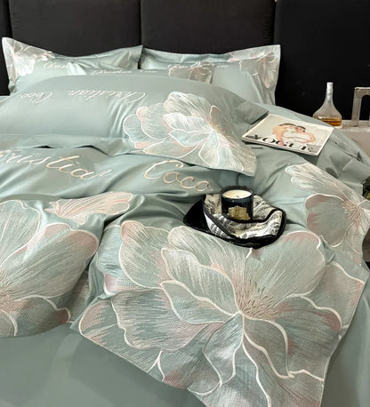 High-end Light Luxury Class A Long-staple Pure Cotton Floral Embroidery Quilt Cover Soft Bare Bed Line Comforter Bedding Sets