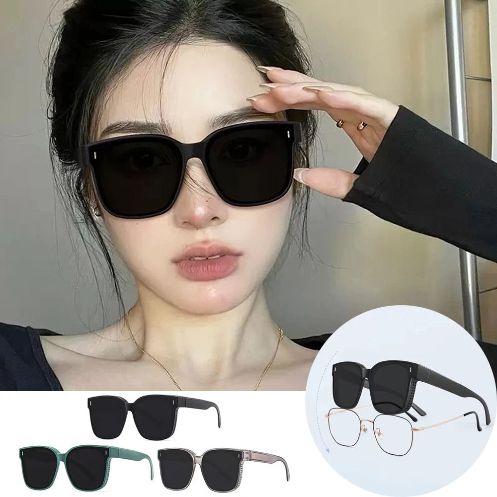 Transfer Sunglasses Unisex Driving Riding Large Frame Square Sun Protection Wrap Around Fit Over Glasses Myopia Specific Goggles