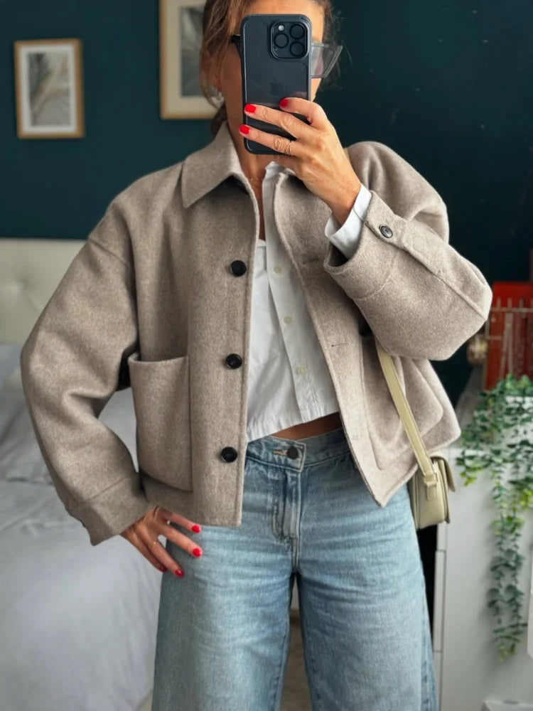 Autumn Winter Women Woolen Jackets Casual Solid Single Breasted Lapel Long Sleeved Coats Female Think Warm High Street Outerwear