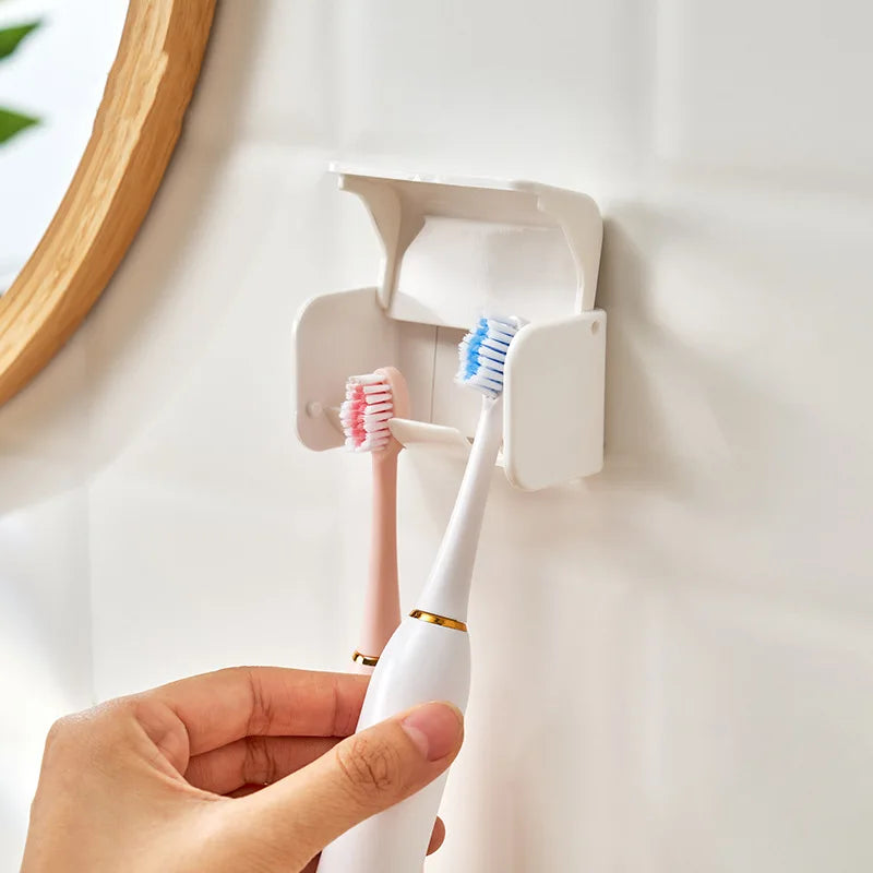Simple Adhesive Toothbrush Holder Dustproof Toothbrush Holder 2 Head Toothbrush Holder Bathroom Storage