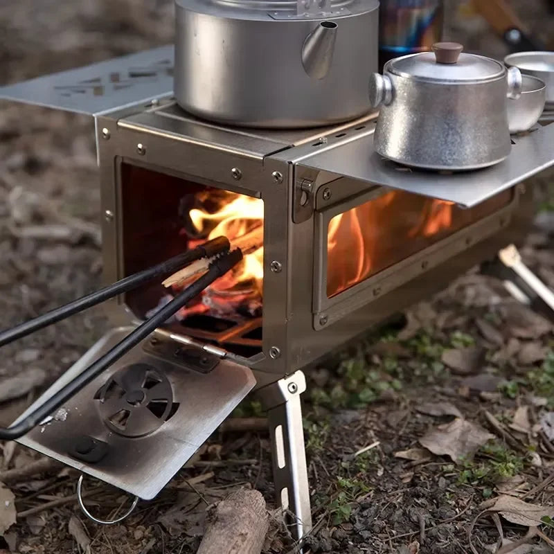 Portable Wood Stove 304 Stainless Steel Camping Tent Stove Outdoor Wood Burning Heater for Hunting Hiking Backpacking