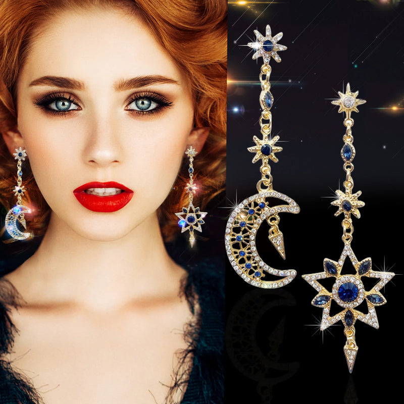on Earrings Girls Silver Earrings Pointed Asymmetric Needle Star Five Long Earrings Drop Heart Earrings