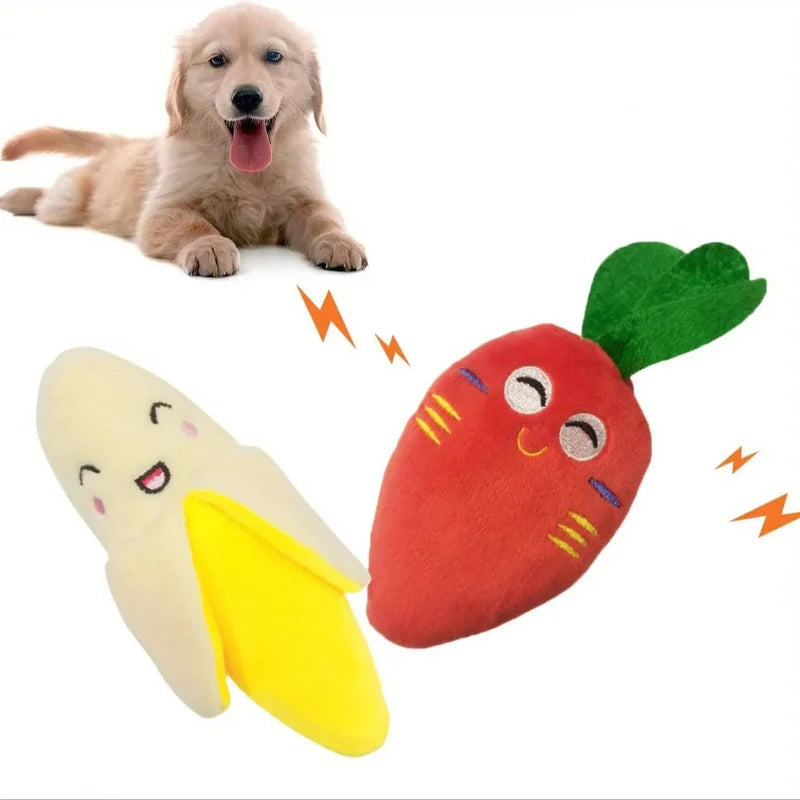 5PCS set of puppy sound toys, loose plush pet chewing, plush fruit snacks and vegetable puppy toys, suitable for cute playm