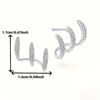 2 Pieces Of Fashionable Women's Earrings, Made Of 925 Sterling Silver, With A Minimalist Design And Three-Layer Curved Shape