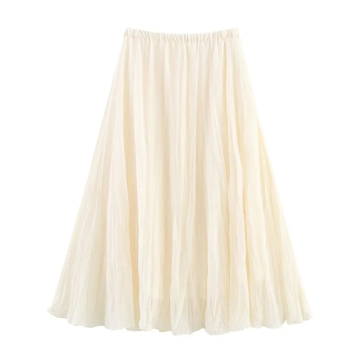 HH Women Elegant Yellow Pleated Long Skirts Elastic Waist Loose Casual High Waist Skirt Female A-Line Solid Tulle Skirt
