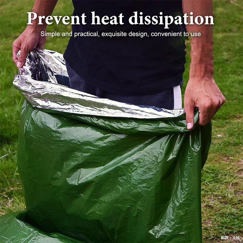 Sack for Camping, Hiking, Outdoor Adventures; Waterproof Mylar Sleeping Bag; Reusable Thermal Emergency Survival Gear.