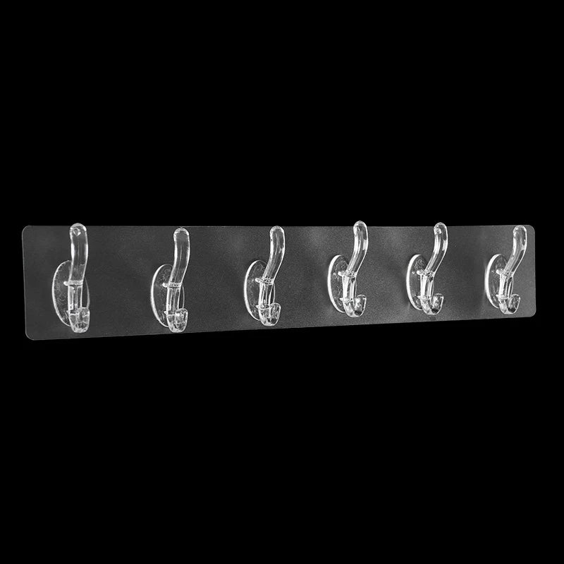 Transparent Plastic Glue Hooks Kitchen Bathroom Six Rows Hooks Nail-free Wall Hook A Row Of Traceless Hooks Wall Hanger Sticke