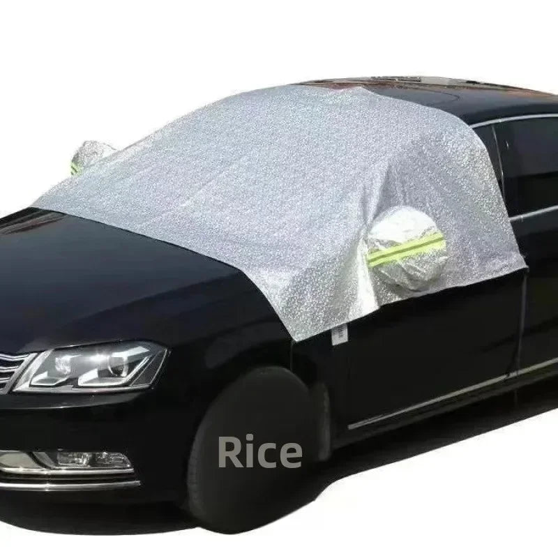 1pc All-Weather Half Car Body Cover - Waterproof, Dustproof, UV & Snow Resistant for Sedans, Protects Windshield and Roof
