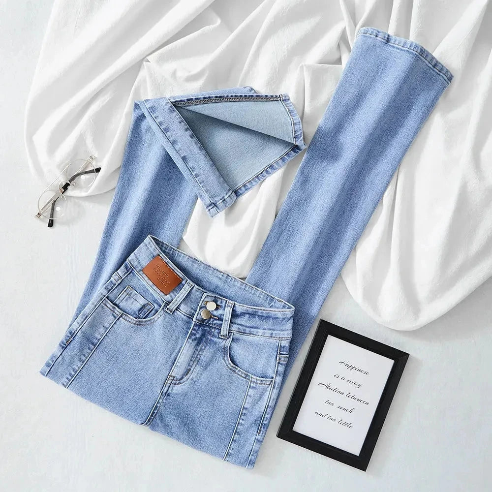 High-waist Stretch Split Flare Jeans Women Street Clothes Spring Summer 2025 New Slim Women Vintage Denim Trousers Casual Jeans