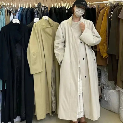 2025 Korea Casual Long Women Trench Coat Autumn Winter Turn Down Collar Female Windbreaker Overcoat With Belt