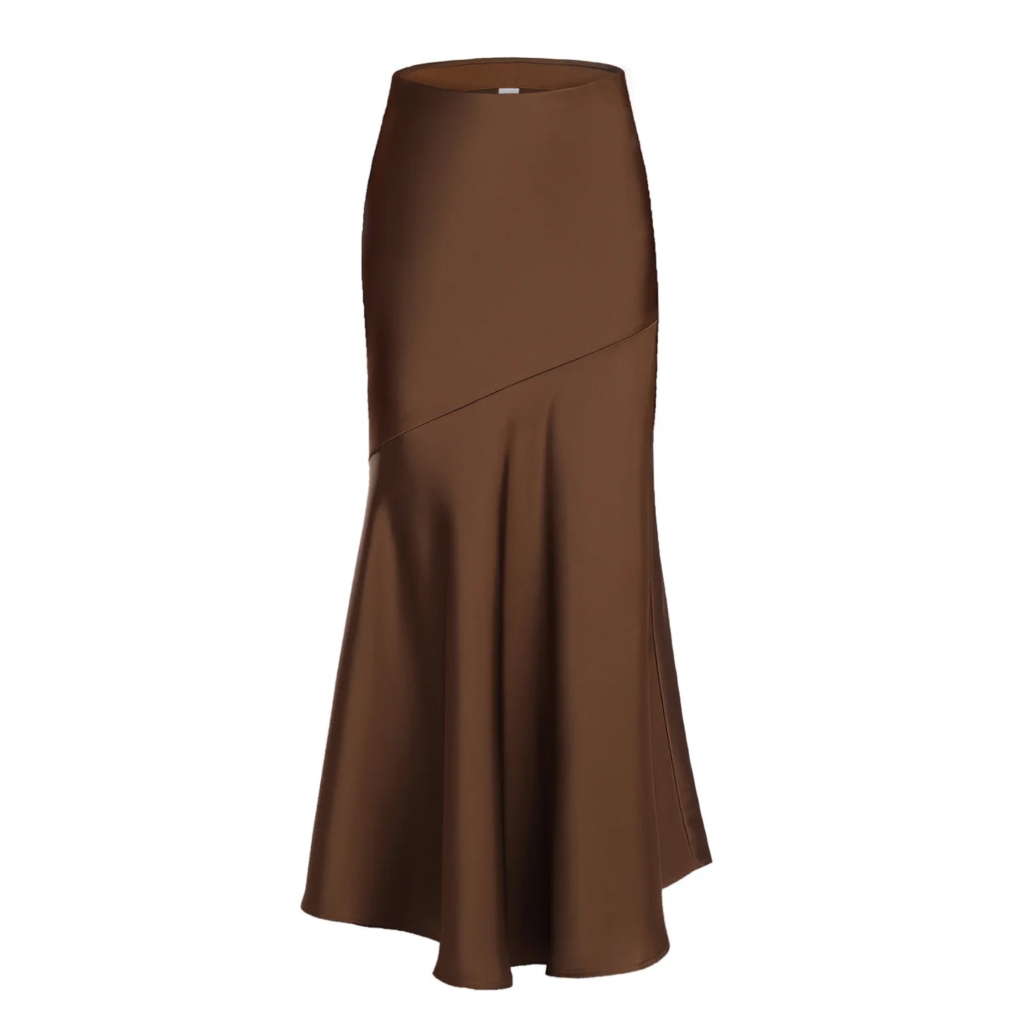 Fishtail Maxi Skirt Elegant Faux Silk Satin Skirts for Women High Waist A-line Office Lady Skirt Solid Color Glossy Finish W6681