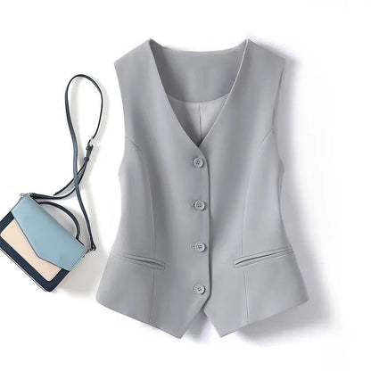 Single Breasted V-neck Short Slim Fitting Vest For Women In Spring And Autumn, Can Be Worn Externally Or Internally