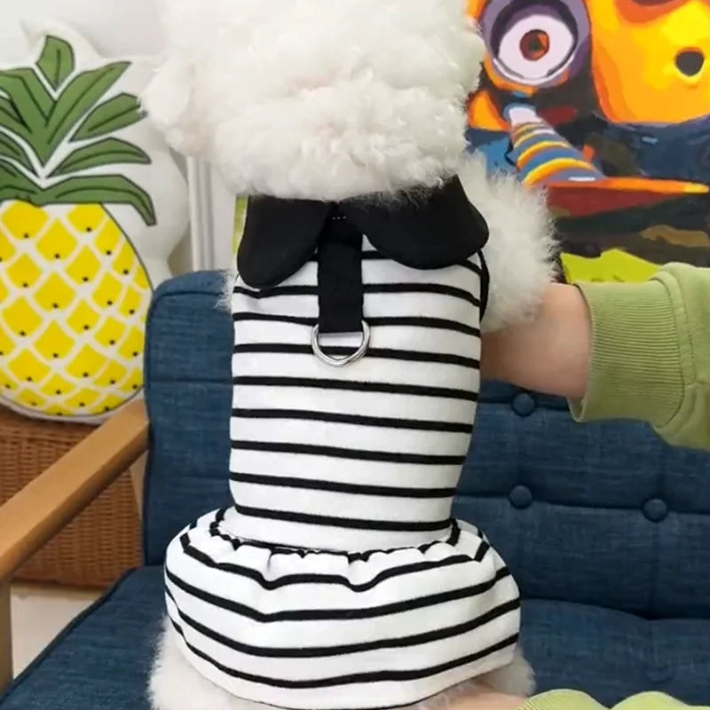 Pet T Shirt for Dogs Cats Puppy Summer Dress Dog Clothes Black White Dog Costume with Buckle 2 Set Chihuahua Bichon Clothing