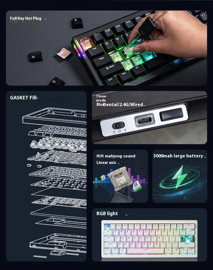 CIDOO QK61 V2 Mechanical Keyboard 60% Layout Gasket Structure VIA Programmable Hot-Swap Three Mode Wireless RGB Keyboard