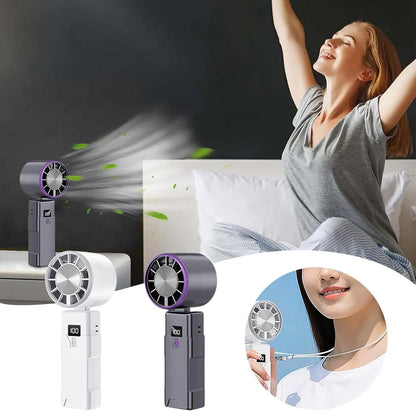Portable Foldable Handheld Fan Desktop USB Rechargeable Fan For Travel, Real Time Display Power Cooling Mini Fan with Adjustable