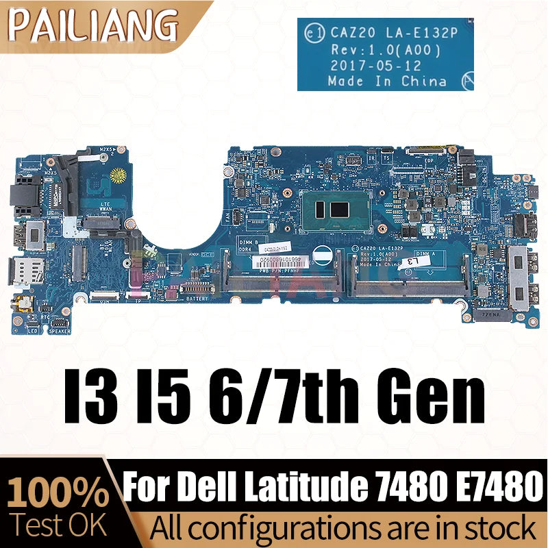 LA-E132P For Dell Latitude 7480 E7480 Laptop Motherboard 0CJWHX 0MP2YX 0R0YRF 0VTFRD 0YF9VM I3 I5 6/7th Notebook Mainboard