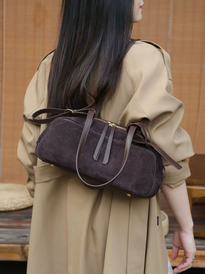 2026 Newest Women Underarm Bag Suede Genuine Leather Shoulder Bags Luxury Designer Female Large Pillow Bag Commute Bags Coffee