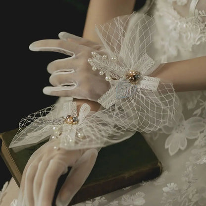 Short Women's Etiquette Dress Gloves Retro Summer Thin Lace Gloves Tea Party Gloves for Wedding Dinner Party
