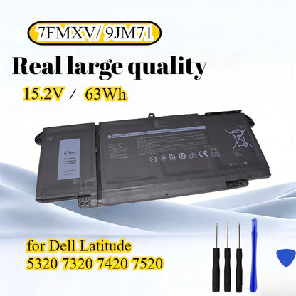 9JM71 7FMXV 15.2V 63Wh Li-ion Laptop Battery for Dell Latitude 5320 7320 7420 7520 with Tools