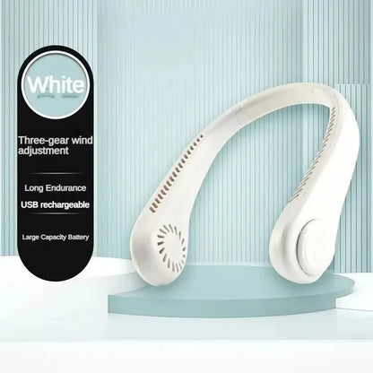 Hands Free Neck Fan Portable USB Rechargeable Bladeless Cooling Fan Quiet Wearable Fan for Summer Travel 3 Speed Mini Long endur
