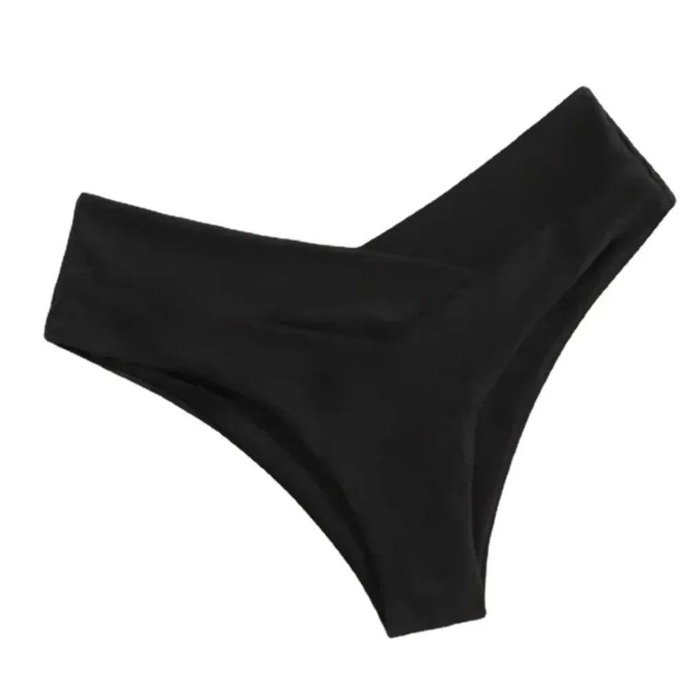 Women's Swimming Trunks Bikini Panties High Waist Swimwear Bottom Solid Color Female Swimsuit Briefs Beachwear Bathing Suits