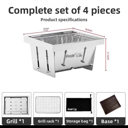 Portable Folding Stainless Steel Pocket Stove Indoor Outdoor Camping Travel BBQ Grill Tea Cooking Lightweight Compact Design
