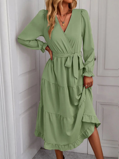 Women's Long Puff Sleeve V Neck Casual Dress Autumn New Fashion Long Sleeve Dress Elegant Fashion Spring Summer Streetwear