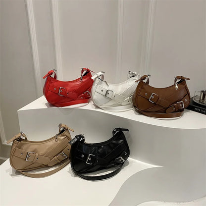 Y2K Vintage PU Leather Women Shoulder Bag Small Crossbody Bag Fashion Ladies Underarm Bag Clutch Purse and Handbag