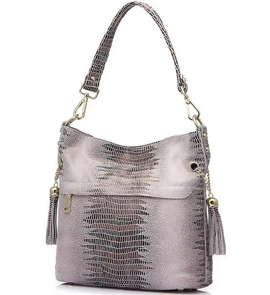 100% Genuine Leather Women's Shoulder Handbags Shiny Embossed Lady Suede Cowhide Real Leather Bags New Cross Body Bucket Bag