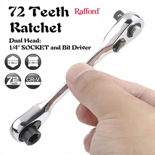 Rafford Mini Treble 1/4 Ratchet Wrench Double Ended Quick Socket Ratchet Wrench Screwdriver Hex Torque Wrenches Set 2in1 Spanner