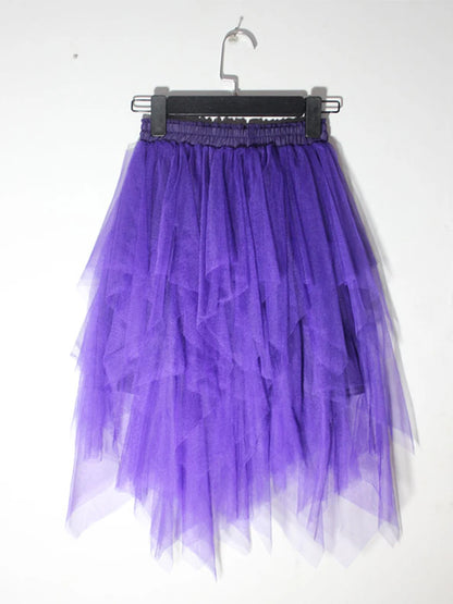 Women's Irregular Tulle Skirts Casual High Waist Solid Color Mesh Skirts Layered Skirts
