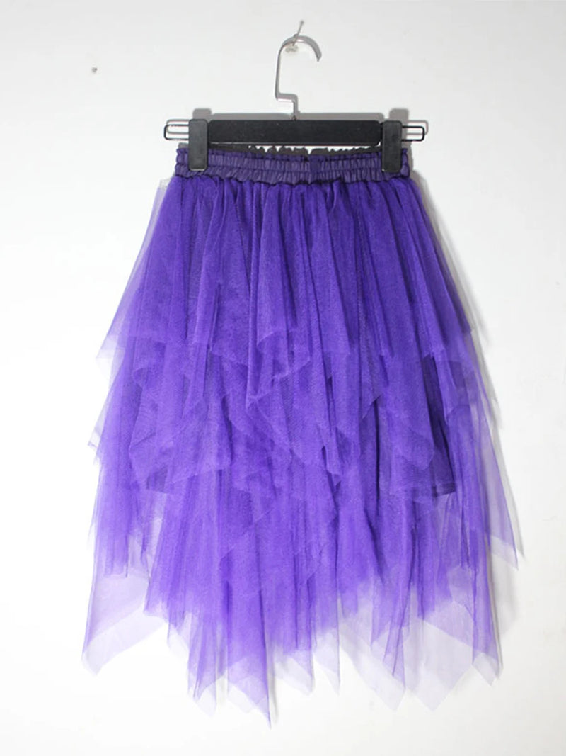 Women's Irregular Tulle Skirts Casual High Waist Solid Color Mesh Skirts Layered Skirts