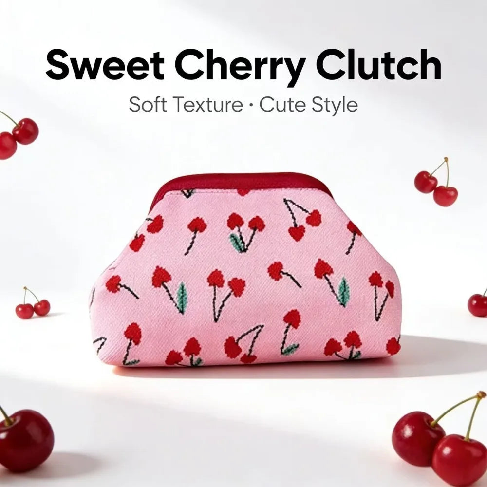 New women's cherry embroidery printed handbag, fashionable and convenient fly-knitted bag, versatile commuter cloud bag.