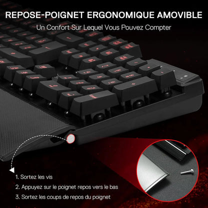Redragon K505 Gaming Keyboard, French AZERTY, Rainbow Backlight, 26 Anti-Ghosting Keys, Wired Gaming Keyboard, Membrane Keyboard